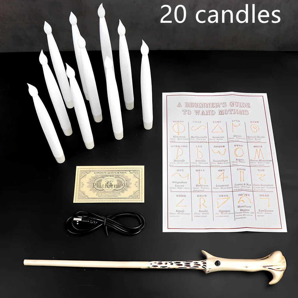Flameless candles with magic wand remote control showing resin construction and flickering warm light effect