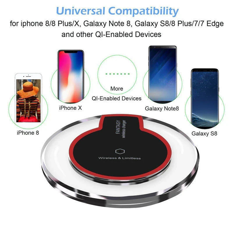 Sleek wireless charging pad with non-slip silicone surface and automatic charging for Apple and Samsung devices