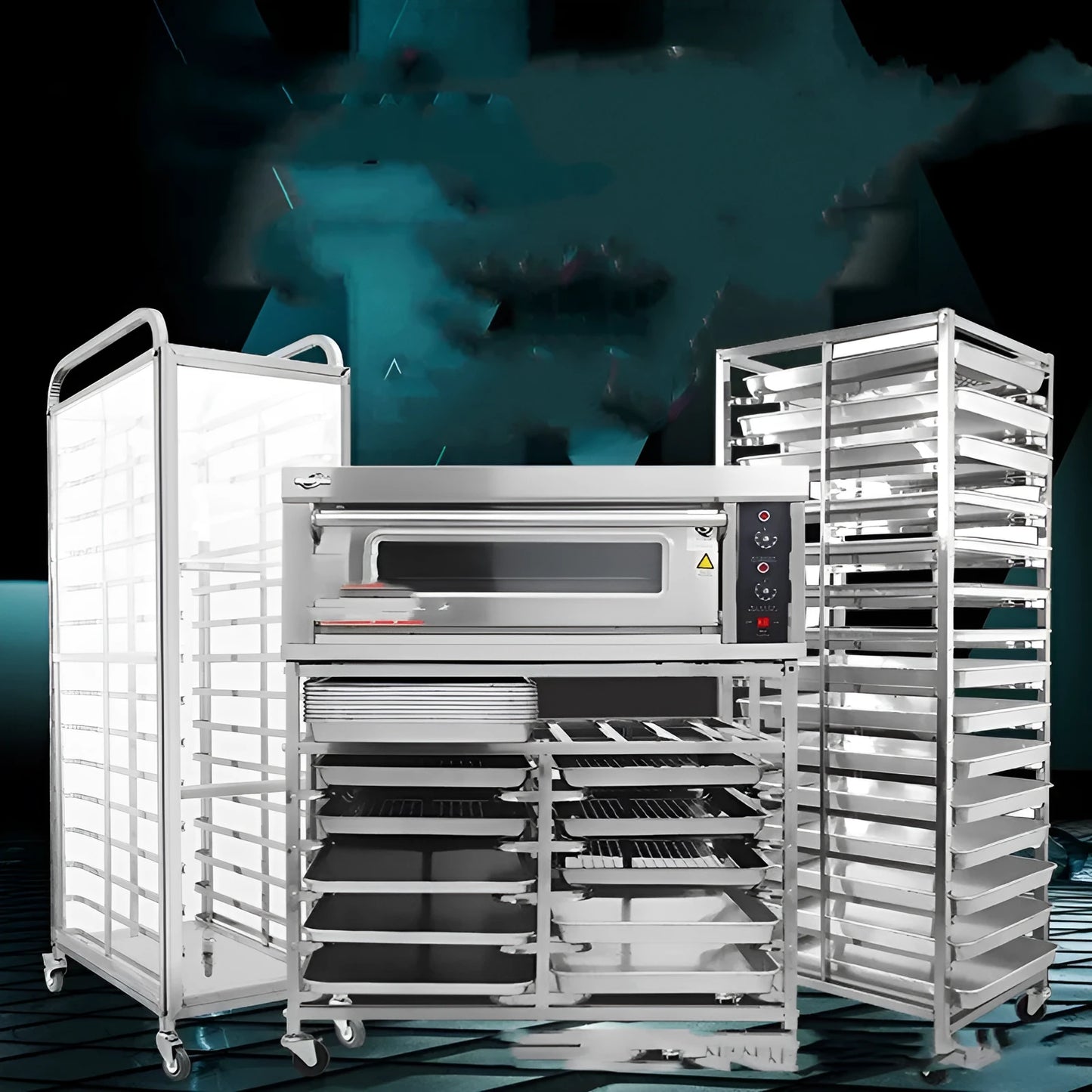 Six-level stainless steel commercial baking rack with lock mechanism and 40x60cm frame