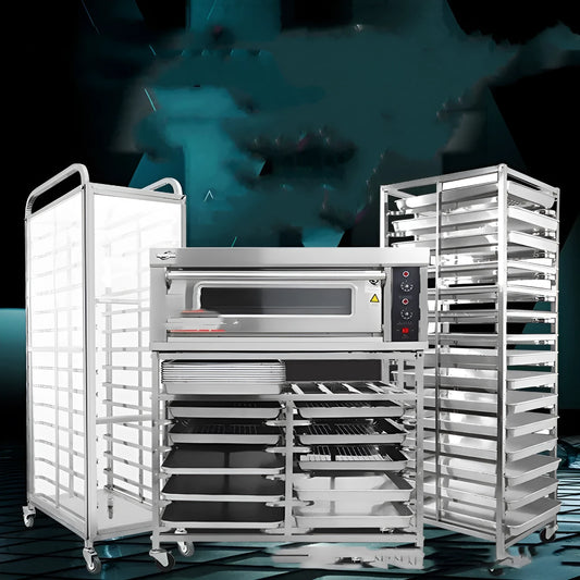 Six-level stainless steel commercial baking rack with lock mechanism and 40x60cm frame