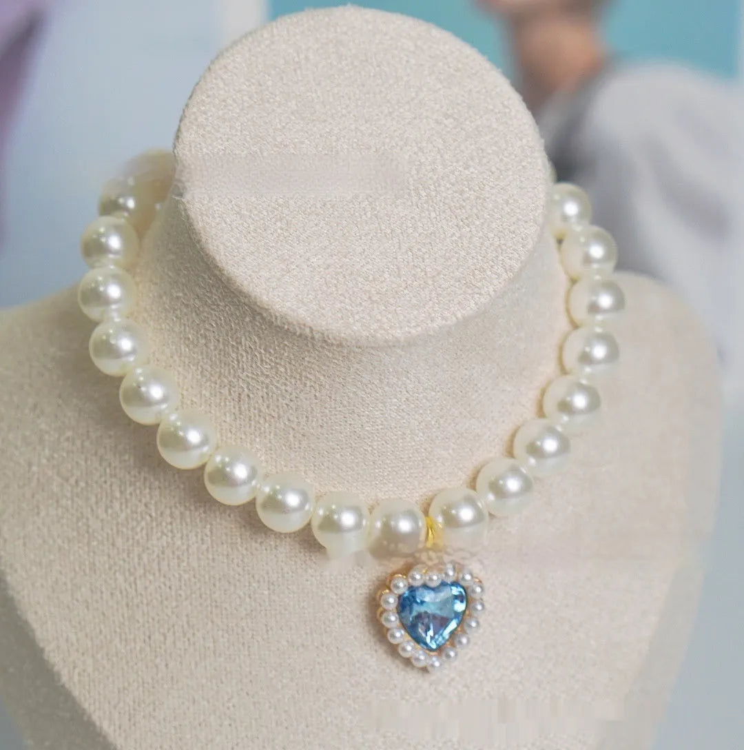 Plastic alloy resin pet cat collar necklace with love gem charm in six colour options