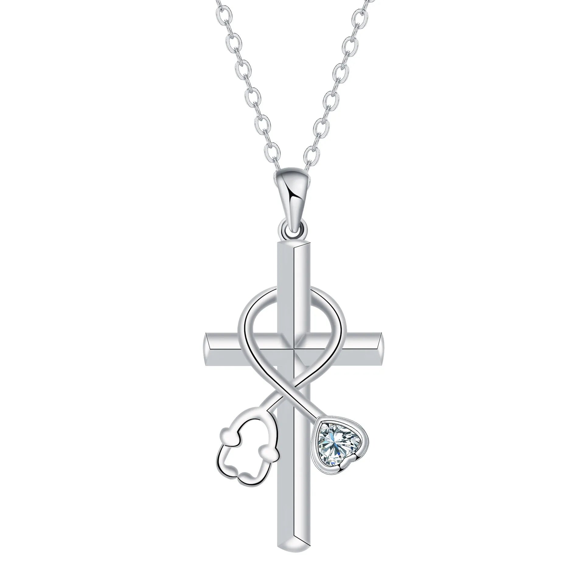 Women's cross stethoscope necklace with electroplated copper pendant on a cross chain