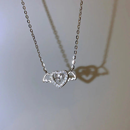 Gothic Heart Crown Angel Wings Pendant Necklace for women featuring a unique design with crystal inlays.