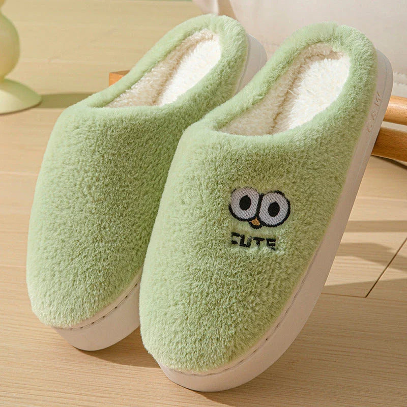 Cozy cartoon slippers with big eyes, available in various colors and sizes for couples to enjoy at home