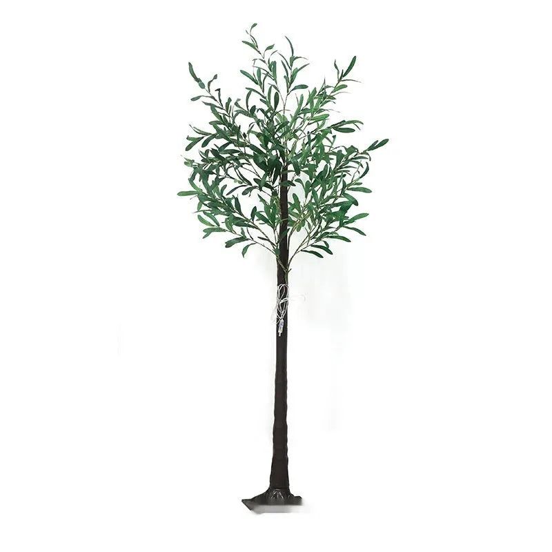 1.8 metre tall artificial olive leaf tree lamp with warm white LED lights in courtyard setting