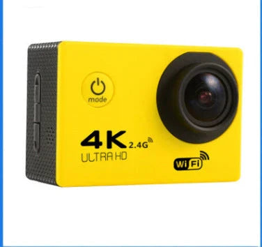 Rugged 4K waterproof action camera with wide-angle lens, perfect for outdoor adventures and water sports