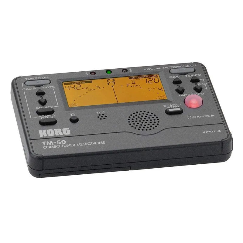Universal tuning metronome with plastic shell showing tempo controls and display