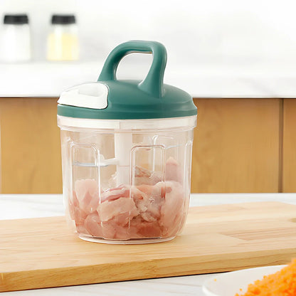 Gray household kitchen vegetable chopper with 200ml capacity and stainless steel blades measuring 10.5cm × 9.5cm