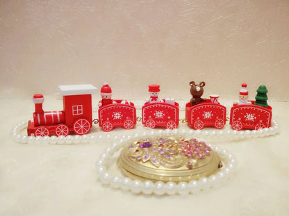 Christmas wooden train window decoration with manual craftsmanship and cartoon styling