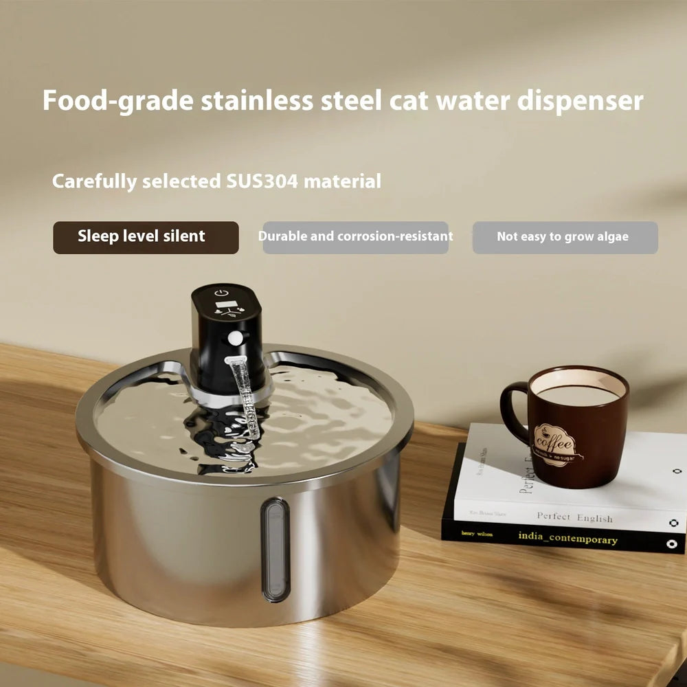 Stainless steel cat water fountain with constant temperature base and filter system