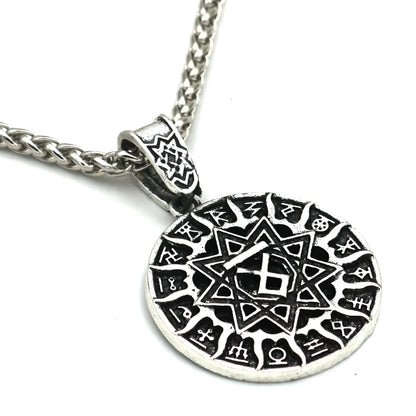 Lunavin ODing retro text logo pendant on an adjustable snake bones chain and leather rope necklace in antique silver.