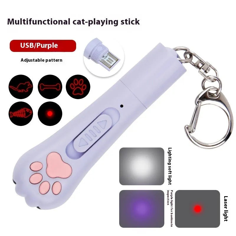 Infrared rechargeable pet laser toy projecting cat footprints pattern in blue colour
