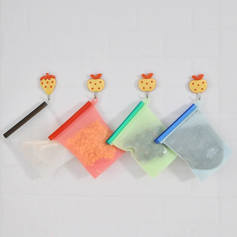 Silicone vacuum sealed kitchen storage bags in various colors with drawstring design