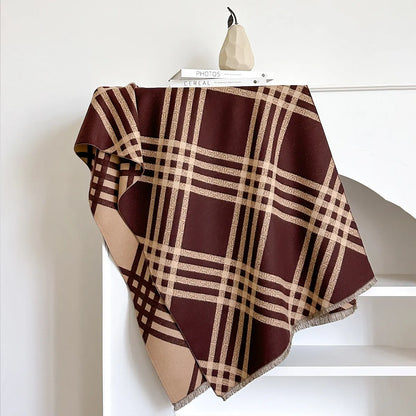 Cashmere-like winter scarf with tassels in brown, black, black camel or khaki colours