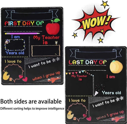 Wooden First Day Of School blackboard ornament with modern simplicity design on a density plate.