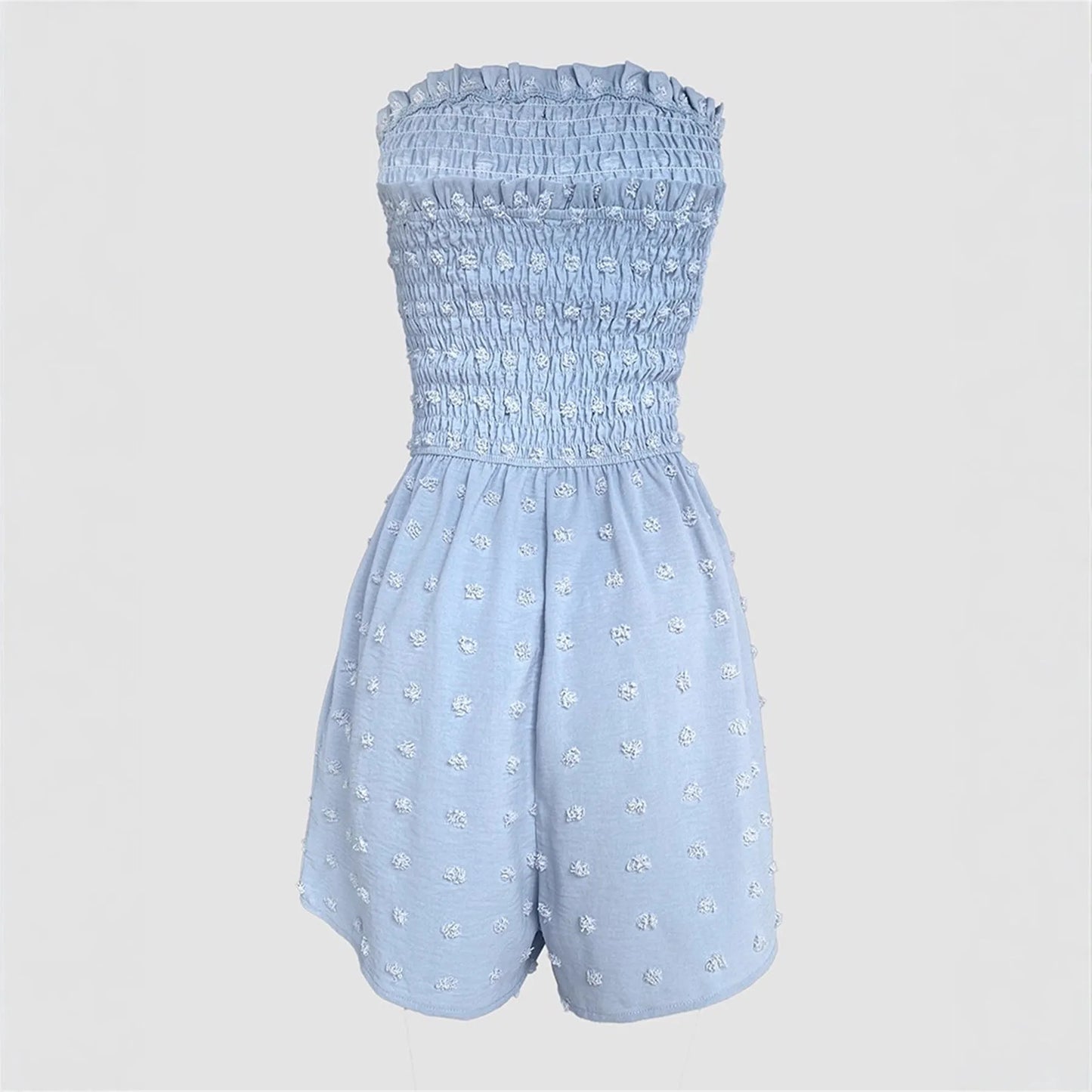 Women's off-shoulder sleeveless jumpsuit in polyester fabric with button detailing and mid-waist design