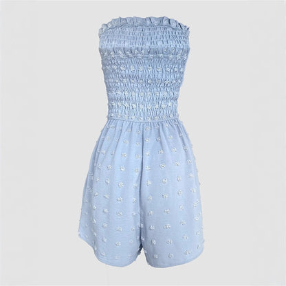 Women's off-shoulder sleeveless jumpsuit in polyester fabric with button detailing and mid-waist design