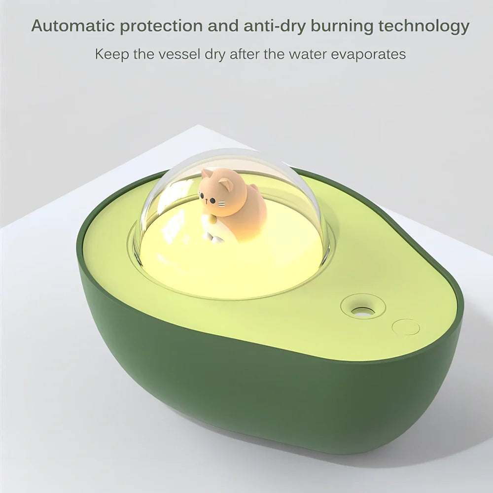 Green avocado-shaped USB humidifier with 1-litre water tank and compact design