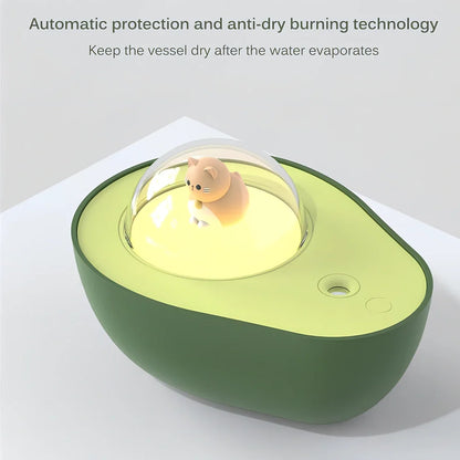 Green avocado-shaped USB humidifier with 1-litre water tank and compact design