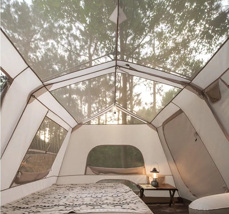 Two Rooms One Hall Ridge Automatic Waterproof Camping Tent in dark coffee