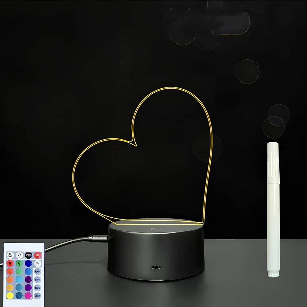 3D acrylic LED message board with touch controls showing illuminated writing on 3.5mm thick surface