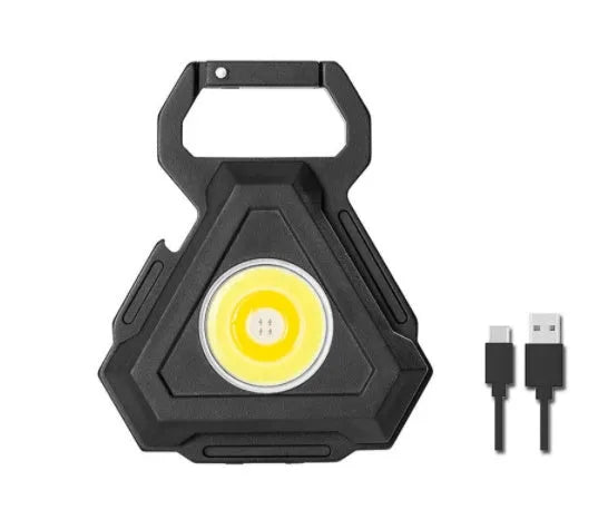 Black aluminium alloy USB rechargeable keychain light with magnetic base and foldable handle