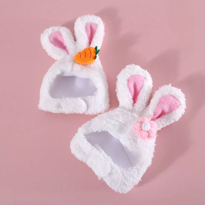 Plush cartoon pet ears hat for cats and dogs, available in flower and carrot rabbit designs
