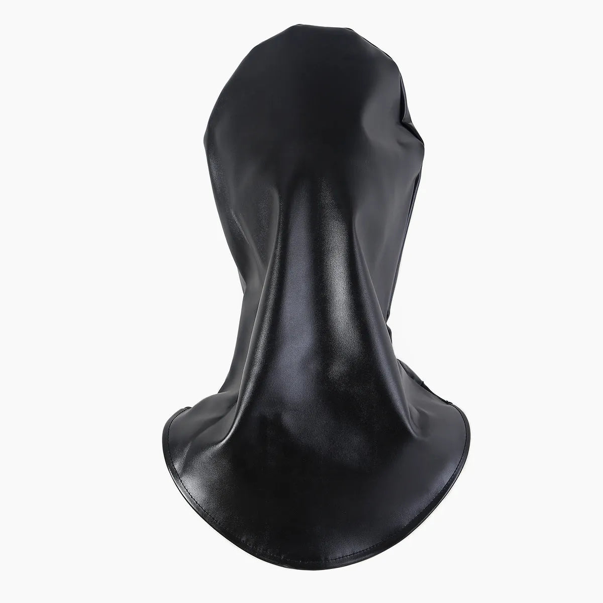 Black leather BDSM mask with lace front panel and adjustable head harness straps
