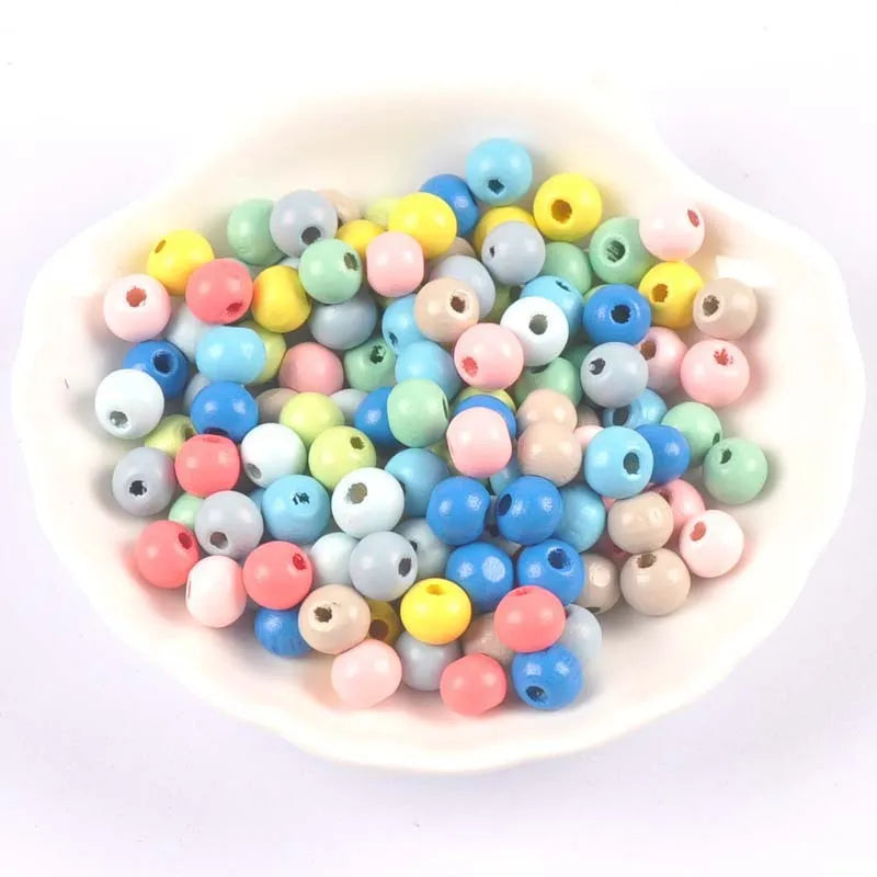 100 round wooden beads in 6mm to 12mm sizes, lotus wood with dyed surface for DIY crafts