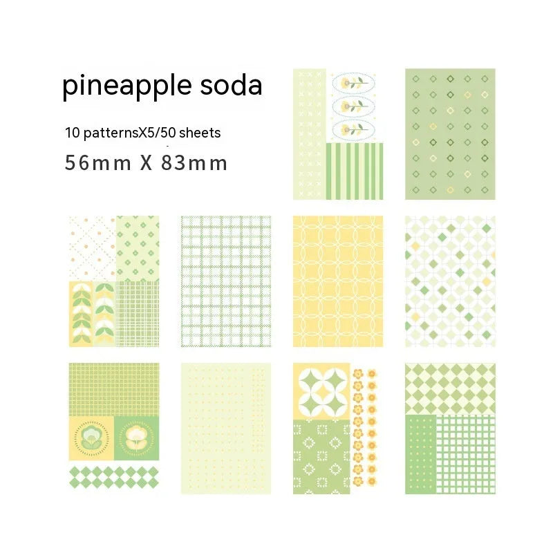 Retro collage note paper set with 50 pieces in dessert colours including Red Plum Cheese and Caramel Puff