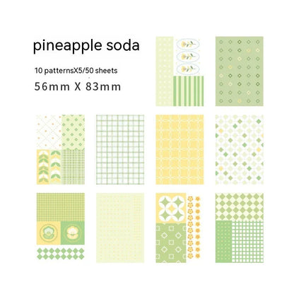Retro collage note paper set with 50 pieces in dessert colours including Red Plum Cheese and Caramel Puff
