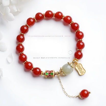 Red agate hetian jade beads bracelet for women with gold-plated finish in three style variations