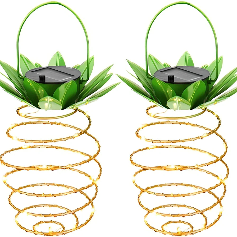 Pineapple-shaped solar garden light with LED illumination and waterproof housing for outdoor use