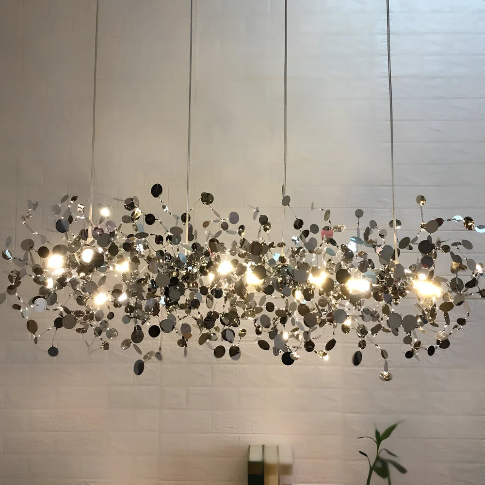 Nordic minimalist stainless steel chandelier with adjustable height and LED lighting in gold finish