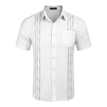 Guayabella loose short sleeve floral shirt with pocket in white, black, khaki or blue, sizes S to XXXL