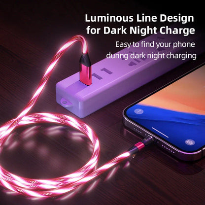 540 Rotate Luminous Magnetic Cable with LED flowing light design for fast charging