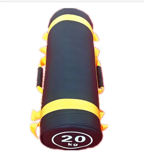 White PVC training sandbag with adjustable weights from 5kg to 30kg for gym and home fitness