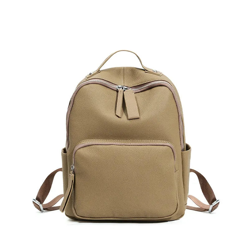 Women's leather backpack in urban simplicity style with organised internal compartments