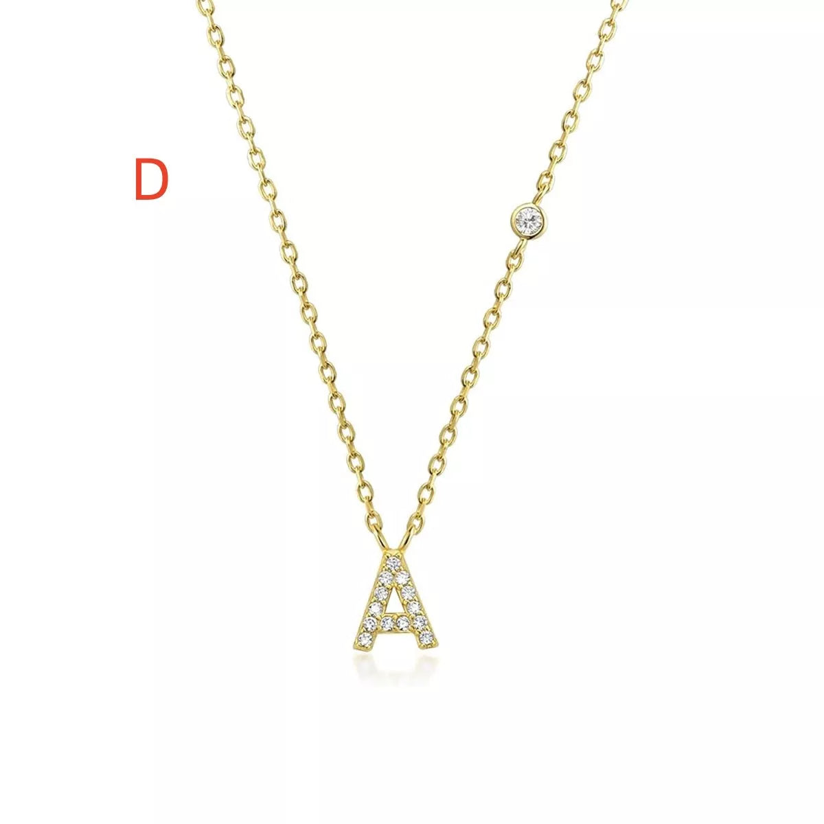 Custom Initial Necklace with sparkling CZ pendant, available in gold or silver finish