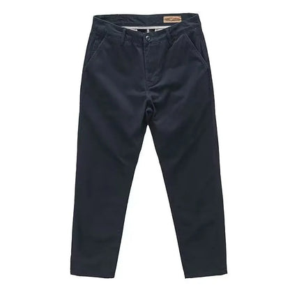 Men's slim fit casual trousers in cotton-polyester blend with straight leg, shown in multiple colour options.
