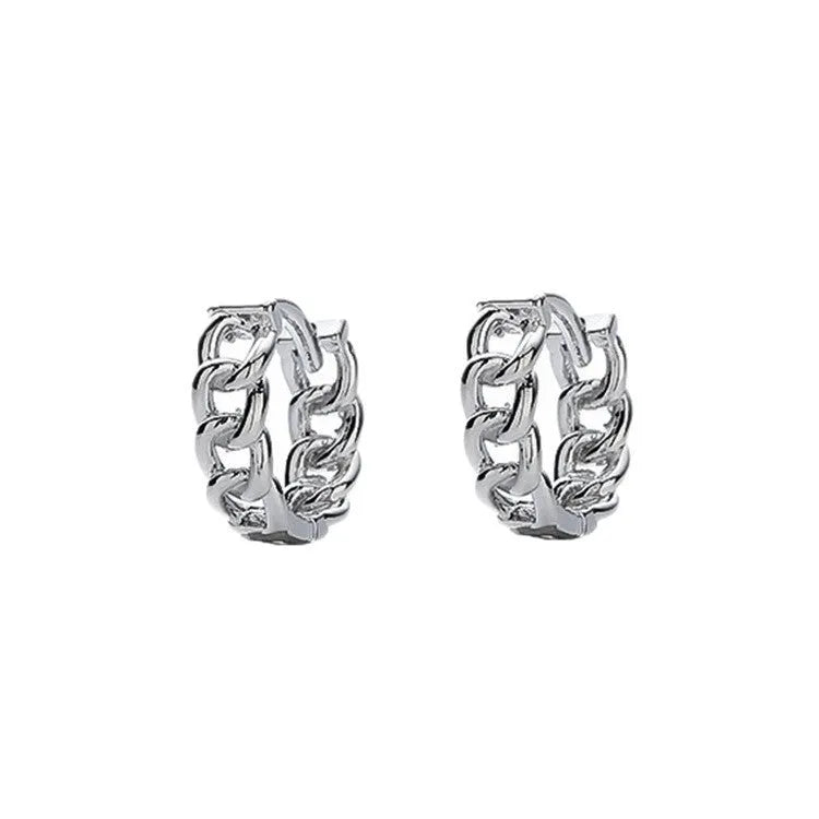 Geometric silver-coloured men's copper earrings in 10mm and 14mm sizes for hip hop style.