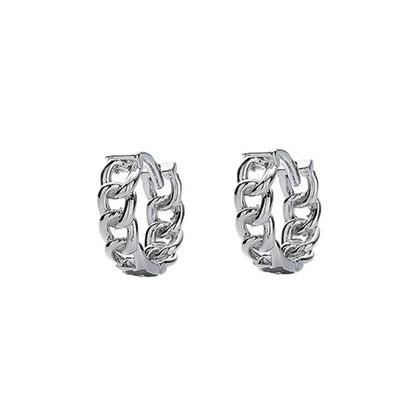 Geometric silver-coloured men's copper earrings in 10mm and 14mm sizes for hip hop style.