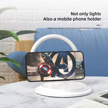 2-in-1 Wireless Charging LED Night Light in white with USB connection