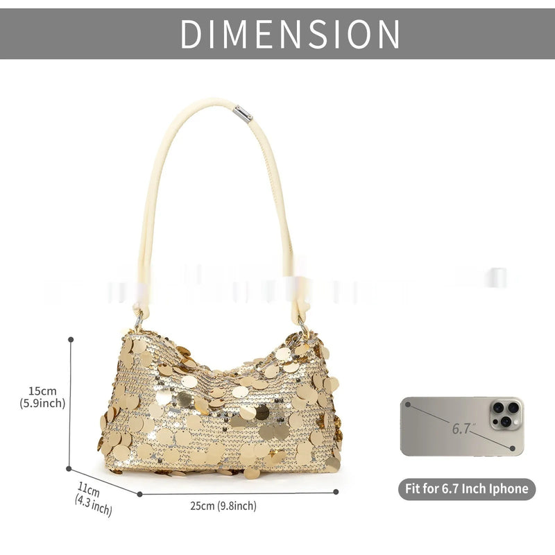 Women's crossbody shoulder bag in polyester fabric with urban simplicity style, featuring single adjustable strap and sandwich pocket design for daily essentials, measuring 25x11x15cm with black, gold and silver colour options