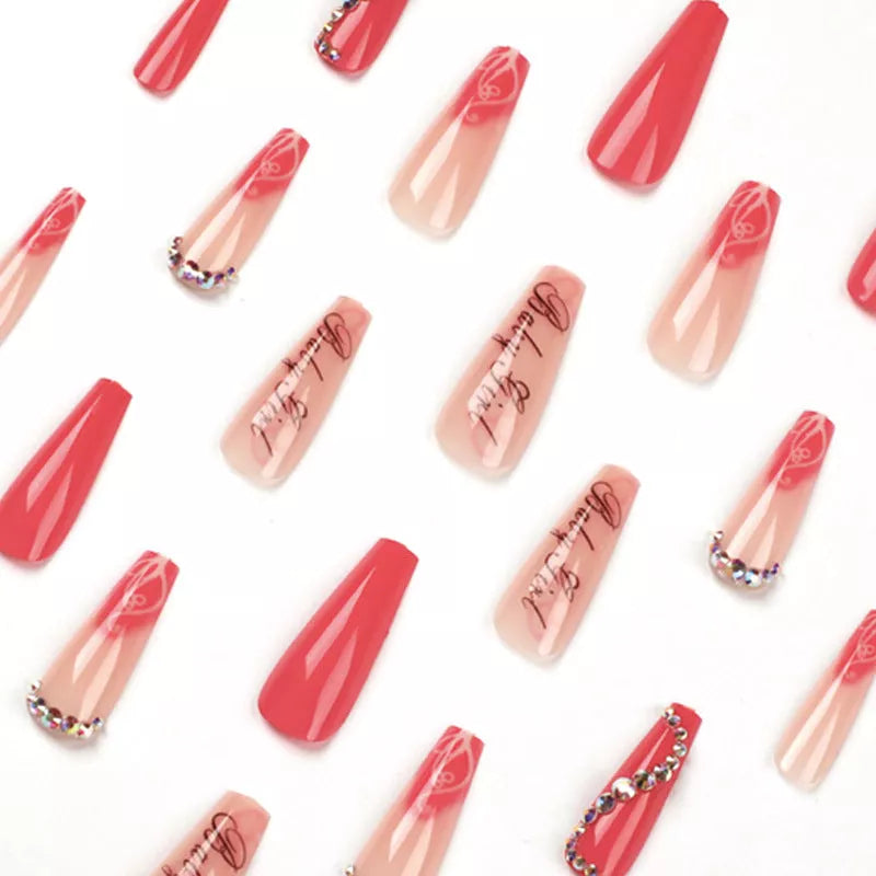 Women's floral design fake nails in JP1712 color, includes 24 nail plates and glue