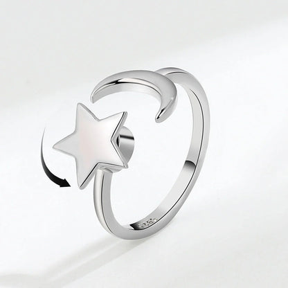 Adjustable Star-Moon Rotating Ring for Women in gold and white gold finishes