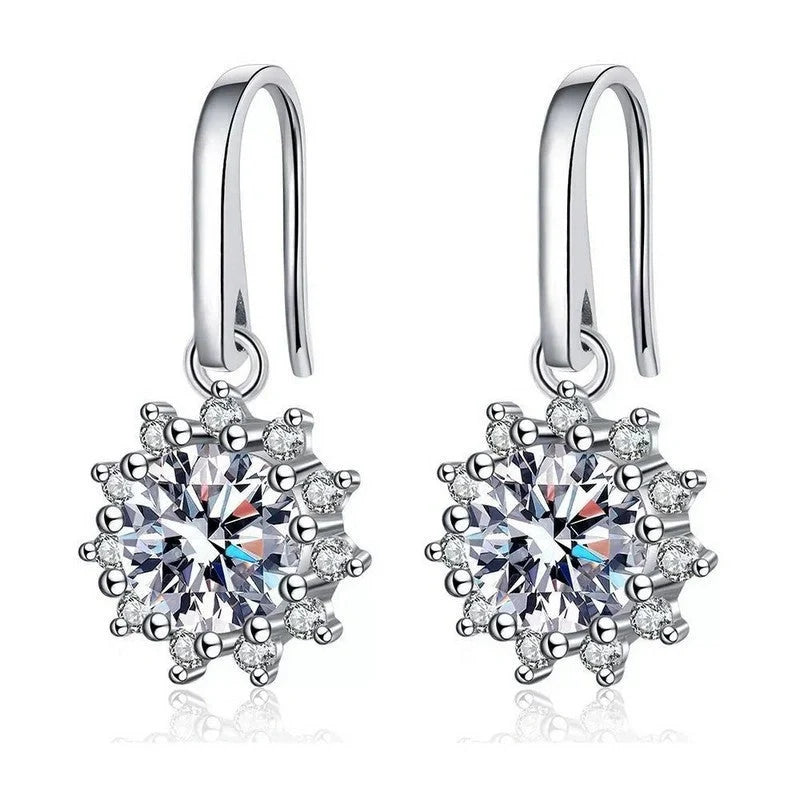Elegant sunflower-inspired ear cuffs with a gleaming white gold finish, offering affordable luxury and sophisticated style.