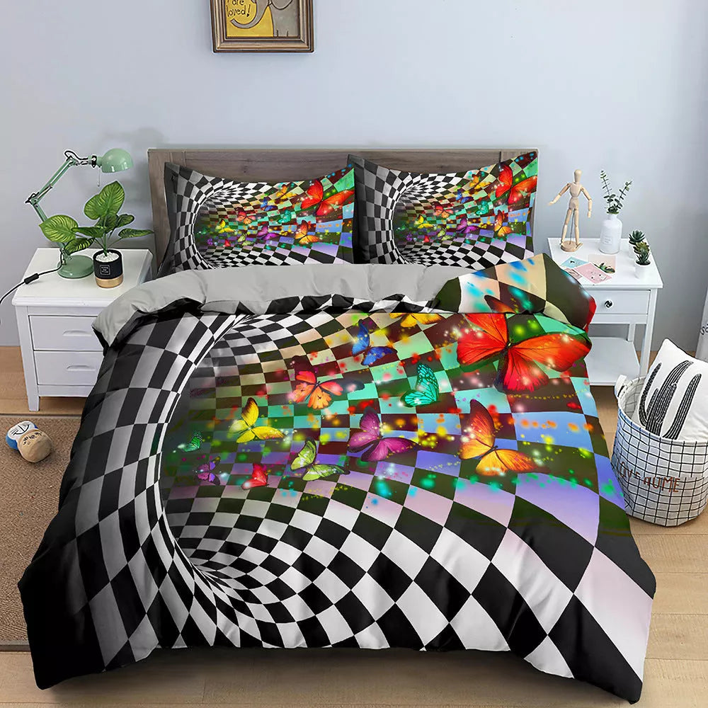 Nordic style 3D digital printing bedding set with vibrant, fade-resistant designs