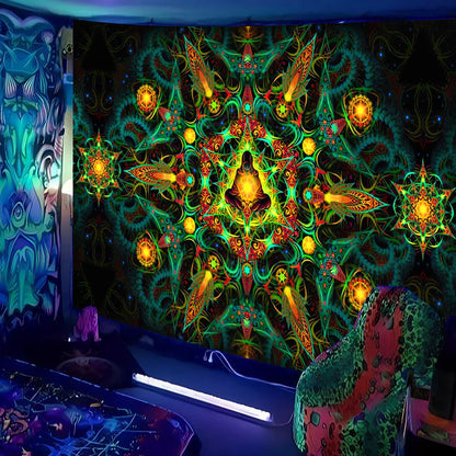 Fluorescent landscape tapestry in multiple colours and sizes with glowing UV effects