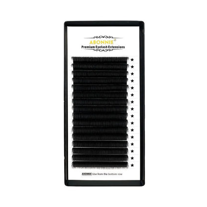 16-row dense false eyelashes made from mink hair with matte finish, showing length options from 8mm to 18mm